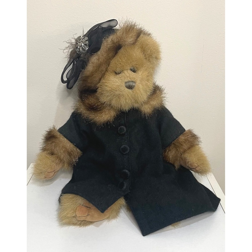 The Bearington Collection Elegant Teddy Bear Black Coat Faux Fur Trim Hat‎ Gift